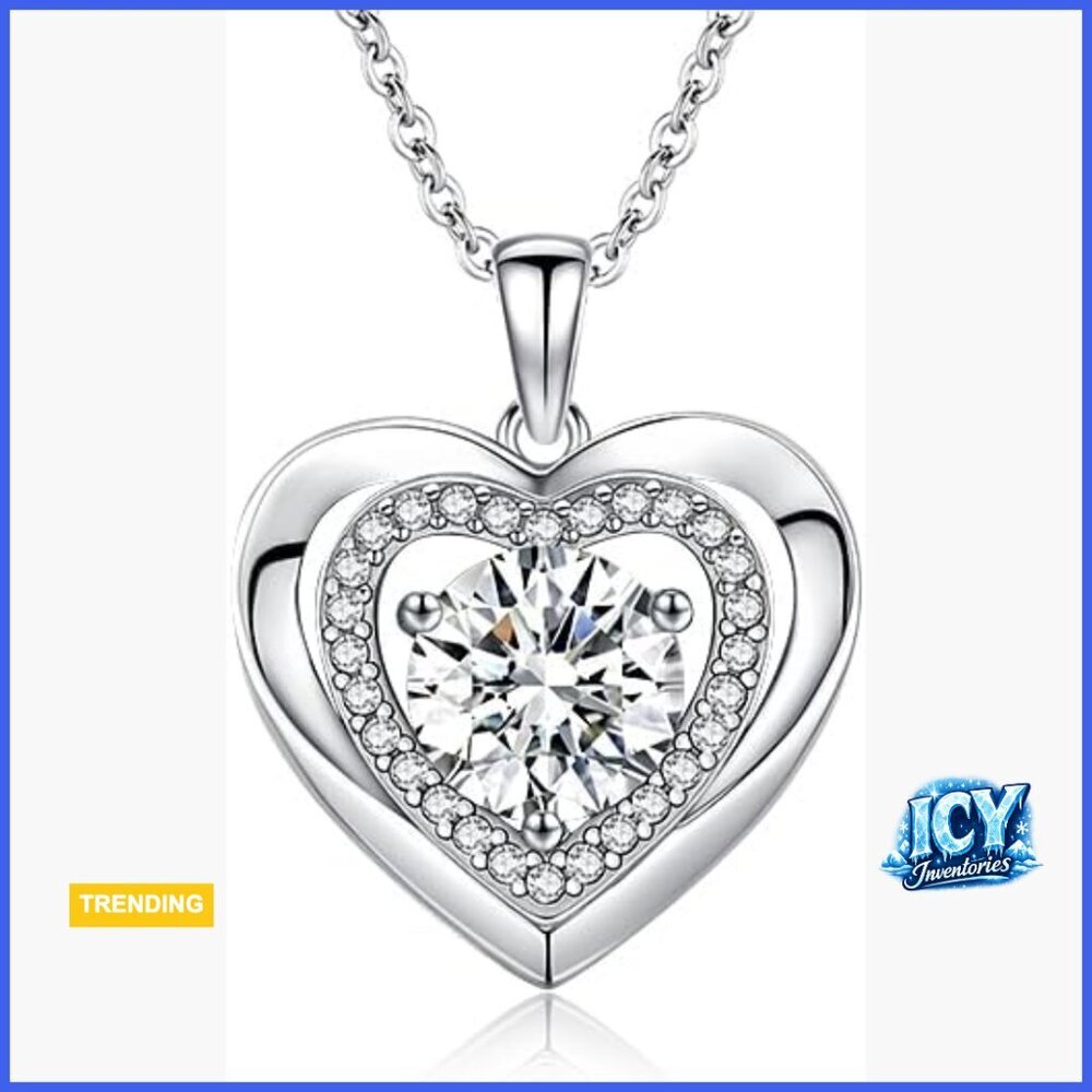 Moissanite Heart Necklace S925 Sterling Silver I LOVE YOU Engraved